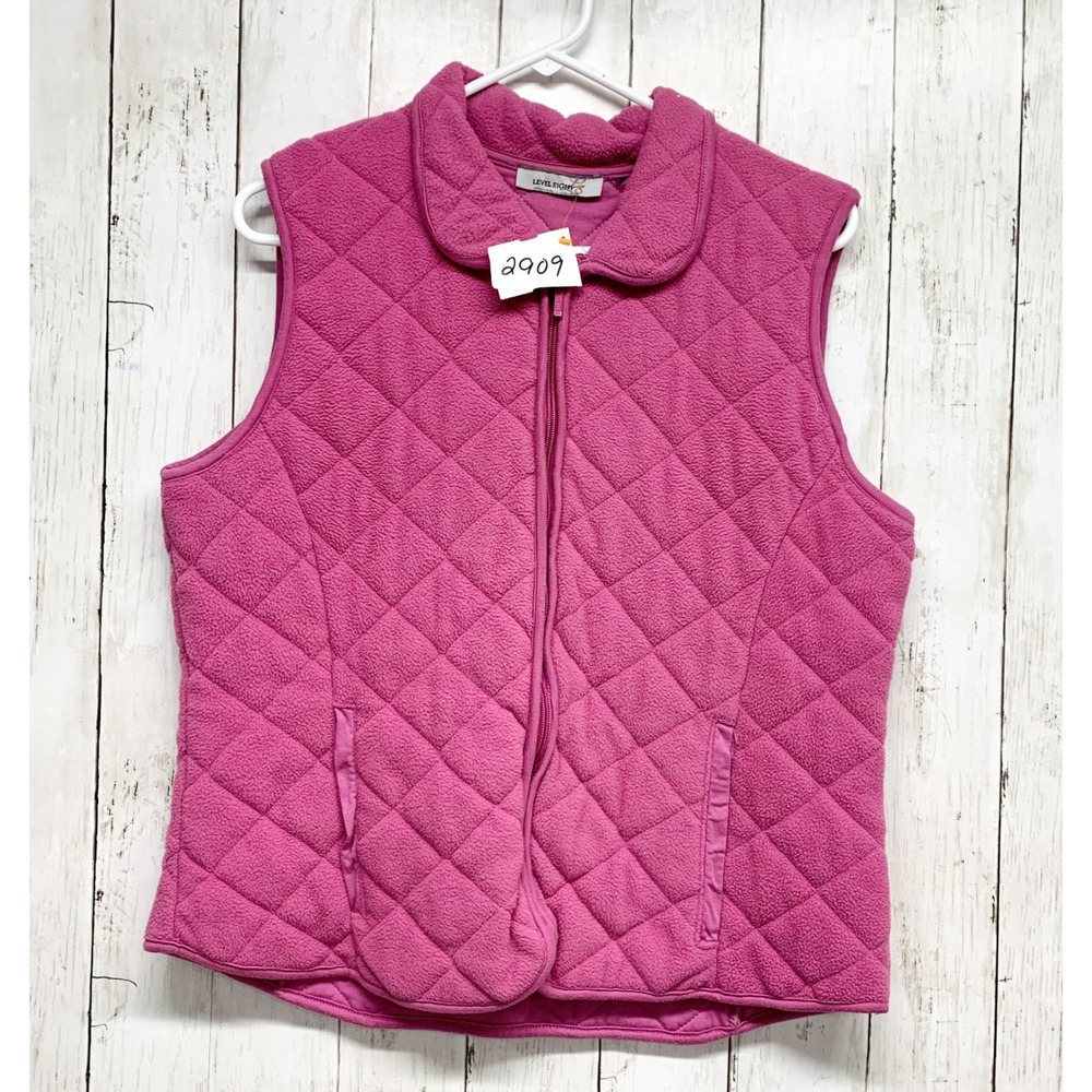 Vintage Level‎ Eight Vest Women Chest 41" Large Pink Quilted Collared Full Zip
